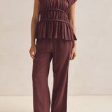 Women’s Ruched Cap Sleeve Peplum Top
