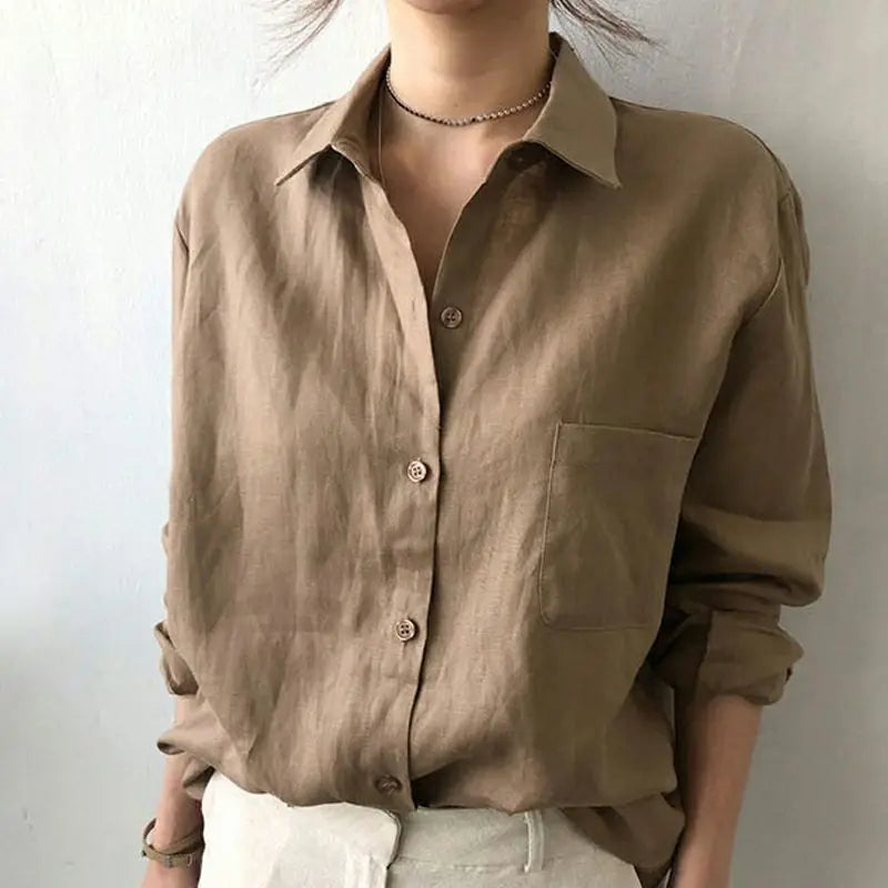 Women's Linen Oversized Shirt Shorts Set Beige