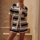 Women's Striped Knit Top and Shorts Two Piece Set