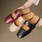 Women’s Leather Square Toe Chunky Heel Mules