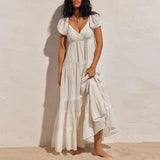 Women's Long Maxi Dress – Puff Sleeve
