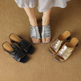 The Ruched Leather Block Heel Mule