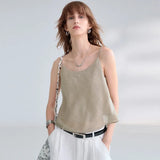 Women's Ramie Camisole Tank Top Backless Loose