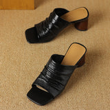 The Ruched Leather Block Heel Mule