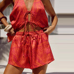 Havana Contrast Lace-Up Set in Camel — Shorts