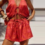 Havana Contrast Lace-Up Set in Camel — Shorts