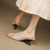 The Wide Strap Leather Flat Slide