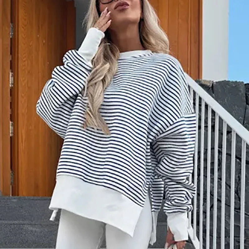 Rory Stripe Spliced Loose Sweatshirt