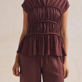Women’s Ruched Cap Sleeve Peplum Top