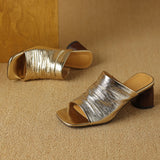 The Ruched Leather Block Heel Mule