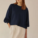 Women's Cotton Sweatshirt Loose Lantern Sleeve Pullover