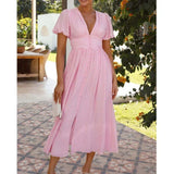 Women's Maxi Sundress V-Neck Puff Sleeve