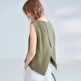 Women's Linen Tank Top Backless Loose Summer