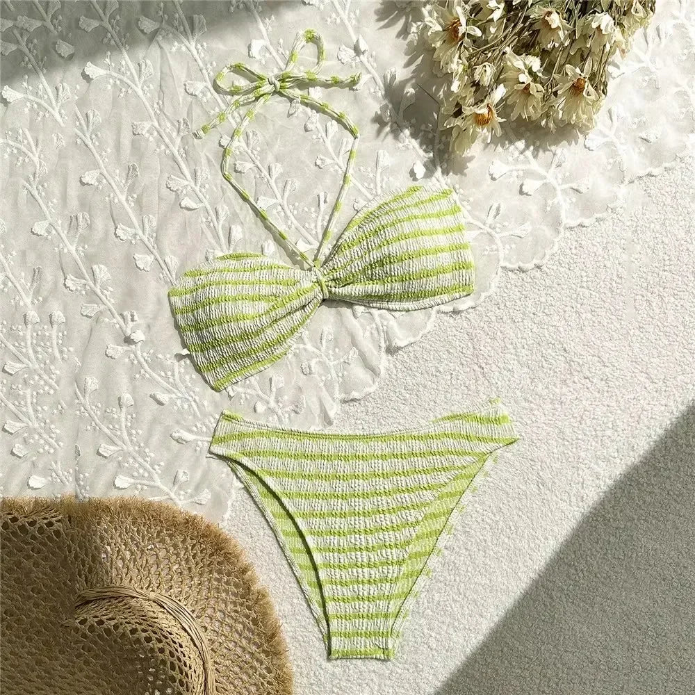 Women's Striped Halter Bikini Set Brazilian