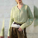 The Collarless Linen V-Neck Shirt