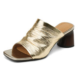 The Ruched Leather Block Heel Mule