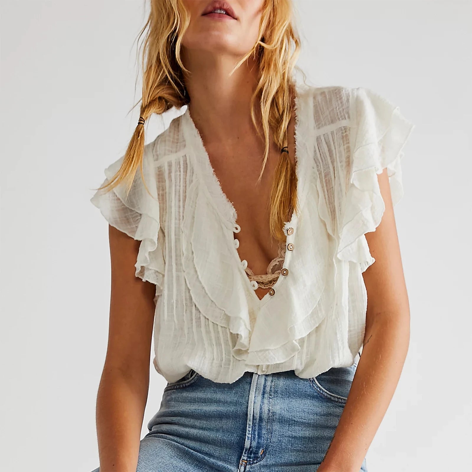 The Ruffle Front Gauze Crop Top