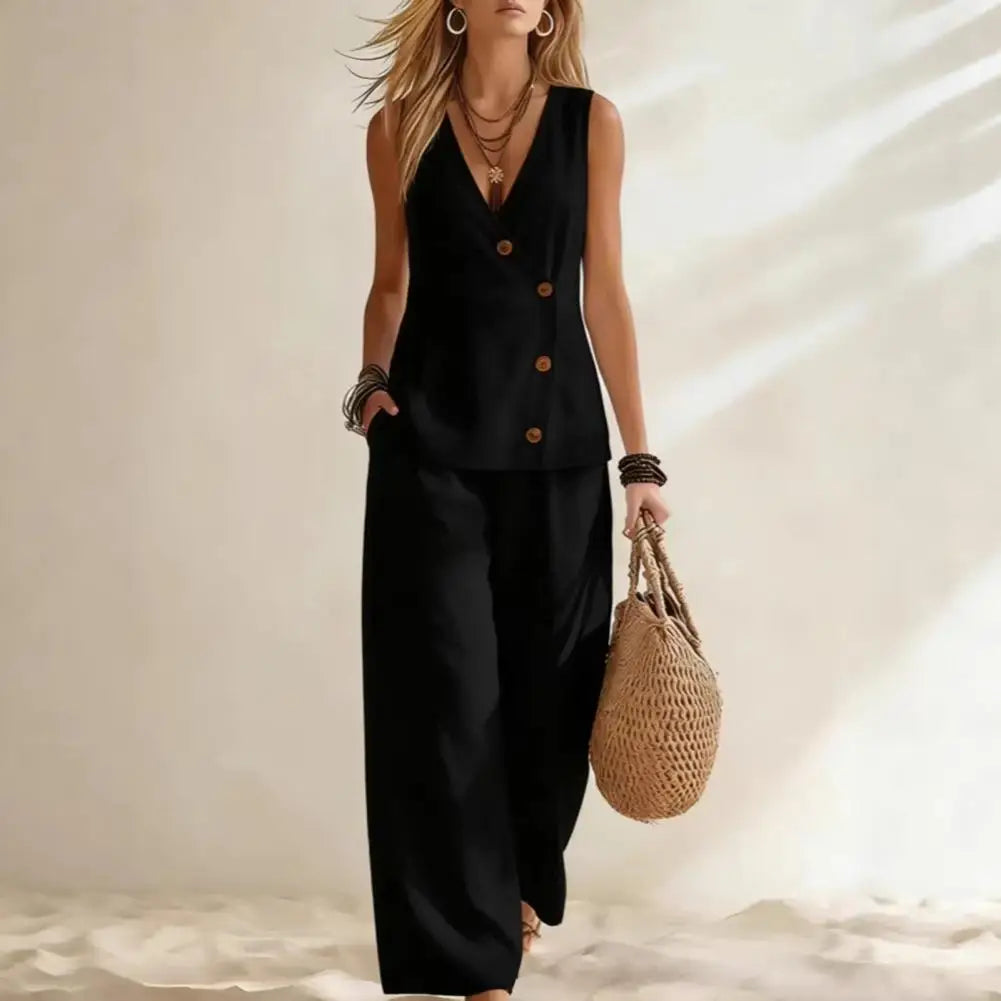 Women's Sleeveless Tank Top Wide Leg Pants Set