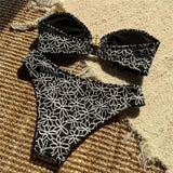 Women's Bandeau Bikini Set Floral Embroidery High Cut