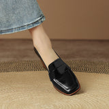 The Square Toe Leather Block Heel Pump