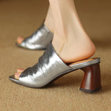 The Ruched Leather Block Heel Mule