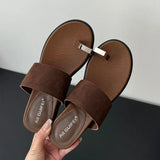 The Wide Strap Suede Toe Ring Slide