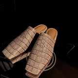 Women’s Leather Croc-Embossed Low Heel Mules