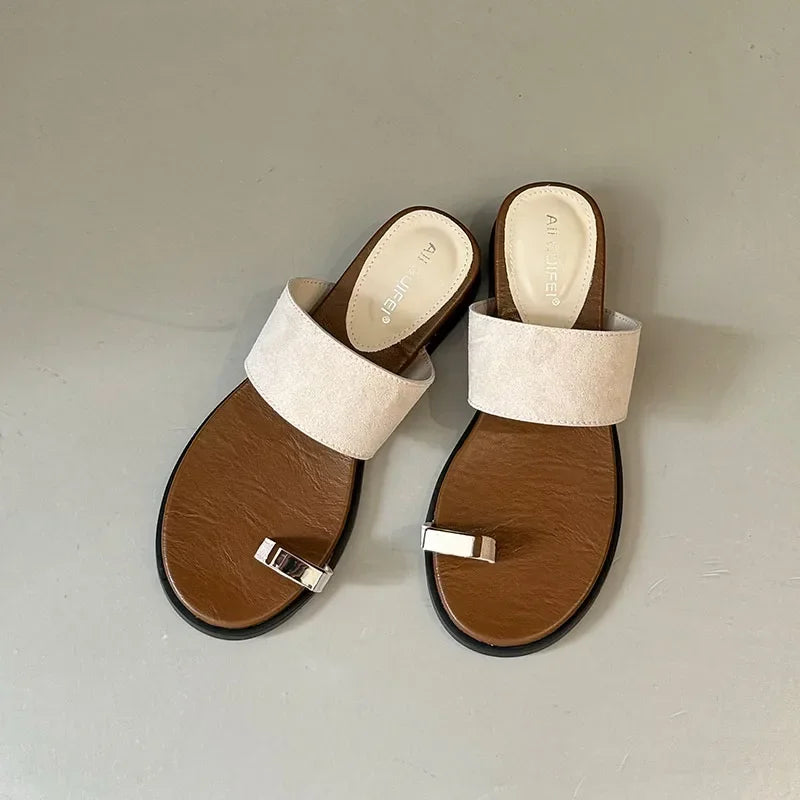 The Wide Strap Suede Toe Ring Slide
