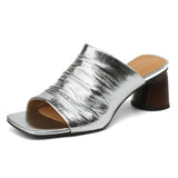 The Ruched Leather Block Heel Mule