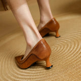 The Cognac Leather Kitten Heel Pump