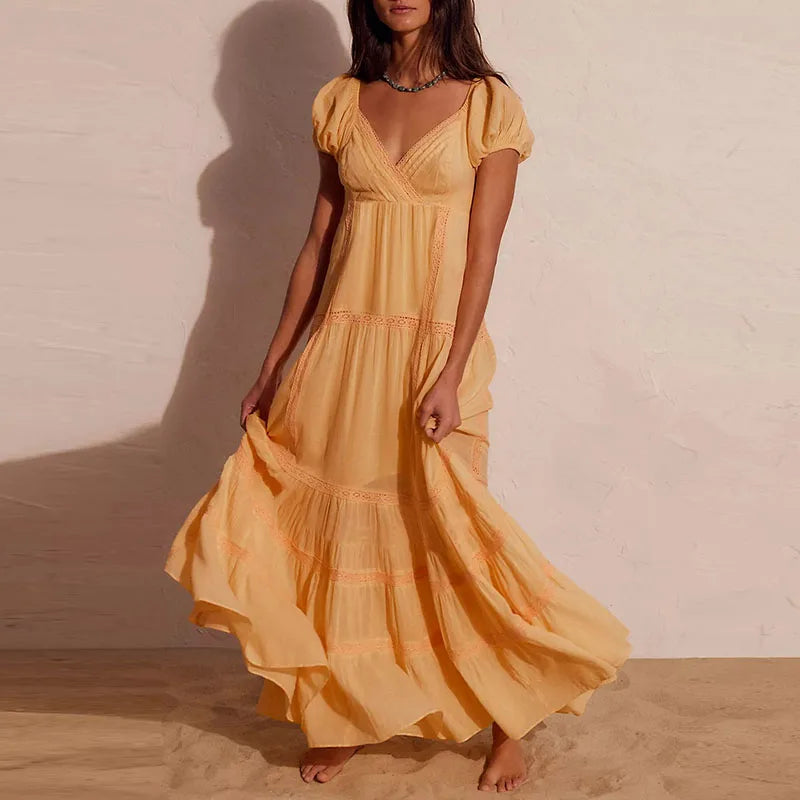 Women's Long Maxi Dress – Puff Sleeve