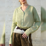 The Collarless Linen V-Neck Shirt