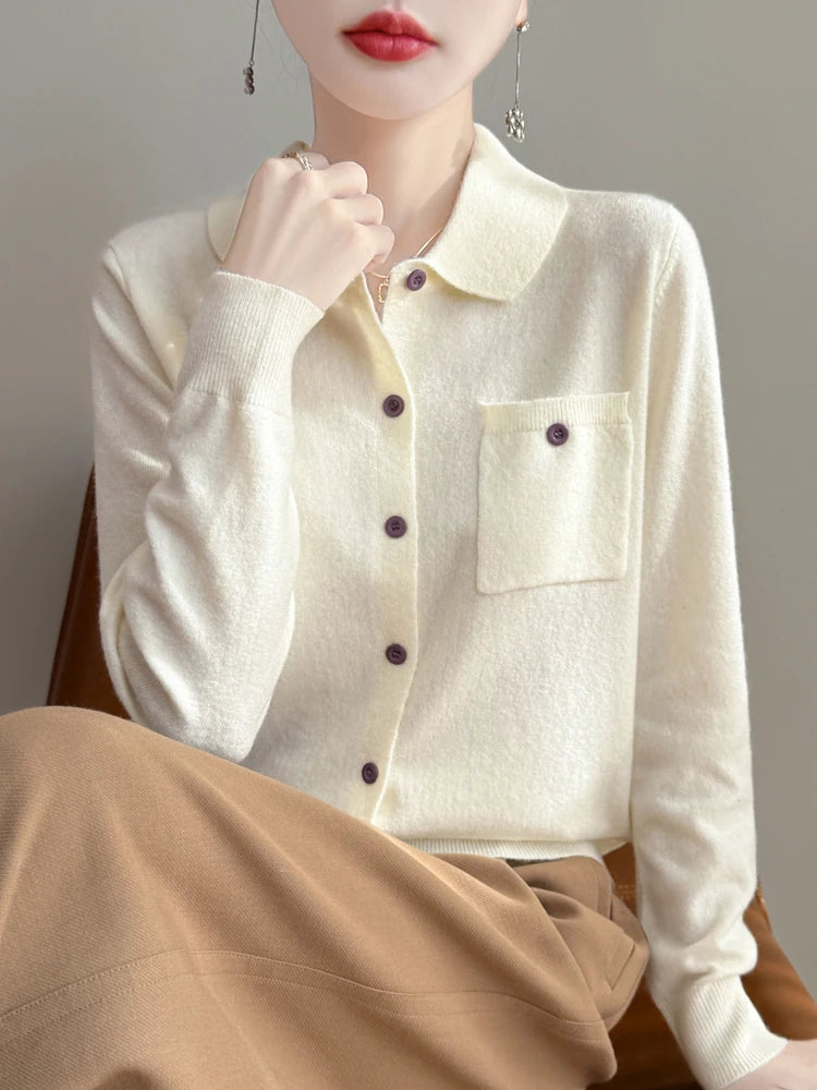 Elara Merino Wool Polo Cardigan