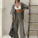 Havana Cotton Two-Piece Set in Camel — Shirts & Tops