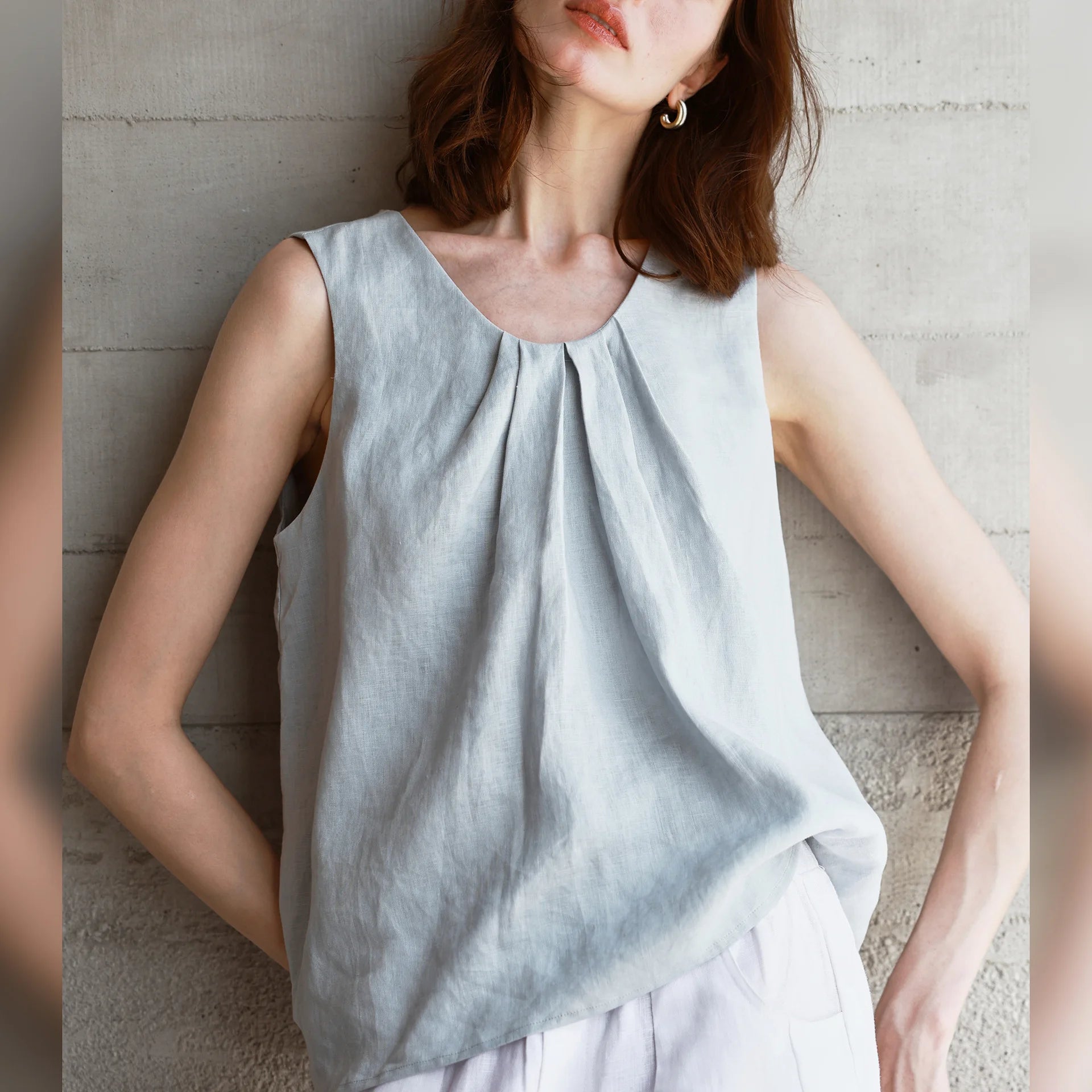 The Gathered Pleat Linen Tank