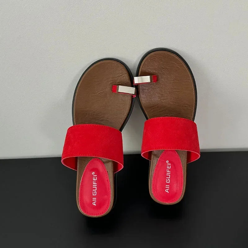 The Wide Strap Suede Toe Ring Slide