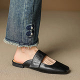 Women’s Leather Square Toe Chunky Heel Mules