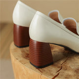 The Square Toe Leather Block Heel Pump