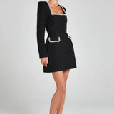 Monaco Lacceti Women's Tweed Pearl Trim Blazer Mini Dress
