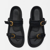 Lucia Buckle Leather Slides