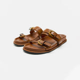 Lucia Buckle Leather Slides