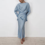 Women's Satin Two Piece Long Skirt Set
