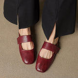 Women’s Leather Square Toe Chunky Heel Mules