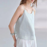 Women's Ramie Camisole Tank Top Backless Loose