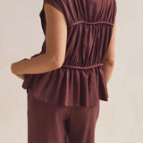 Women’s Ruched Cap Sleeve Peplum Top