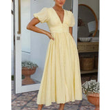 Women's Maxi Sundress V-Neck Puff Sleeve