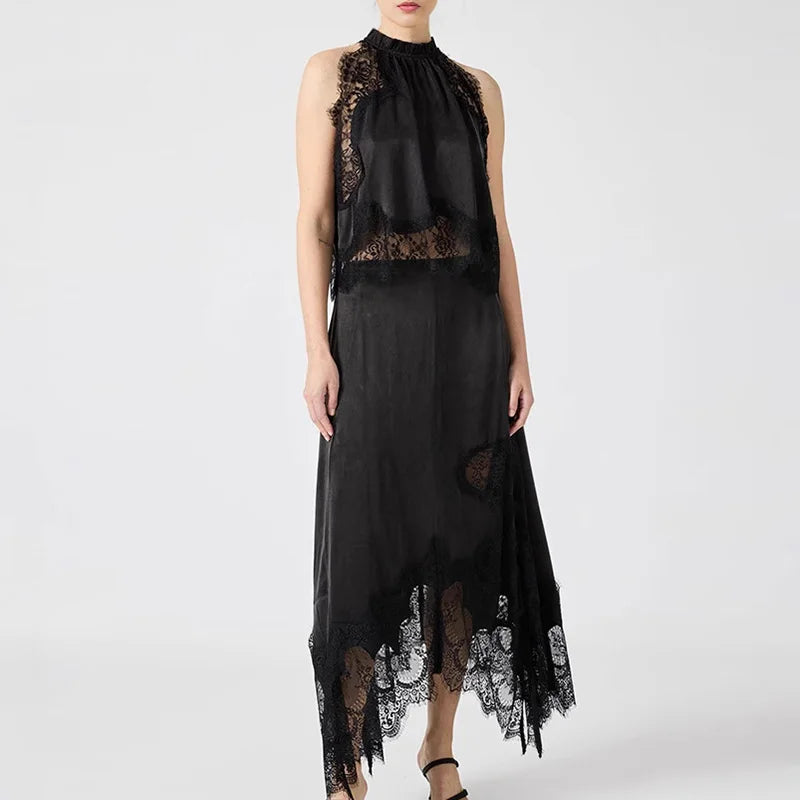 The Halter Lace Inset Midi Dress