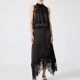 The Halter Lace Inset Midi Dress