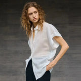 Women's Ramie Short Sleeve Shirt Loose Casual