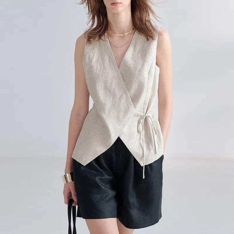 Women's Linen Tank Top V Neck Sleeveless